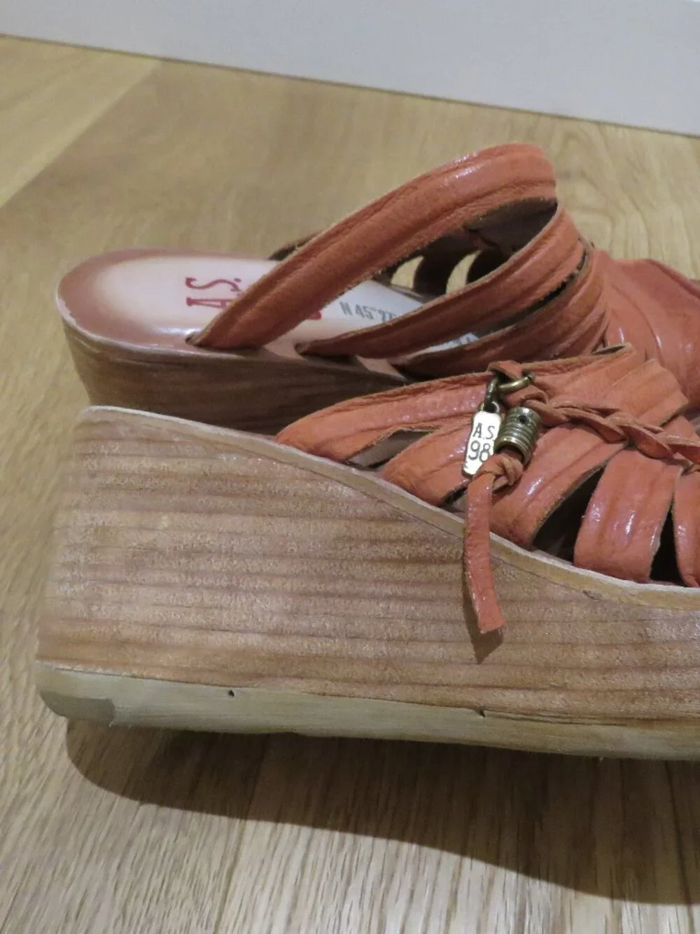 A.S. 98 Nicolls Leather Slip On Wedge Sandal Rust US 6.5/7 Boho Grunge Festival